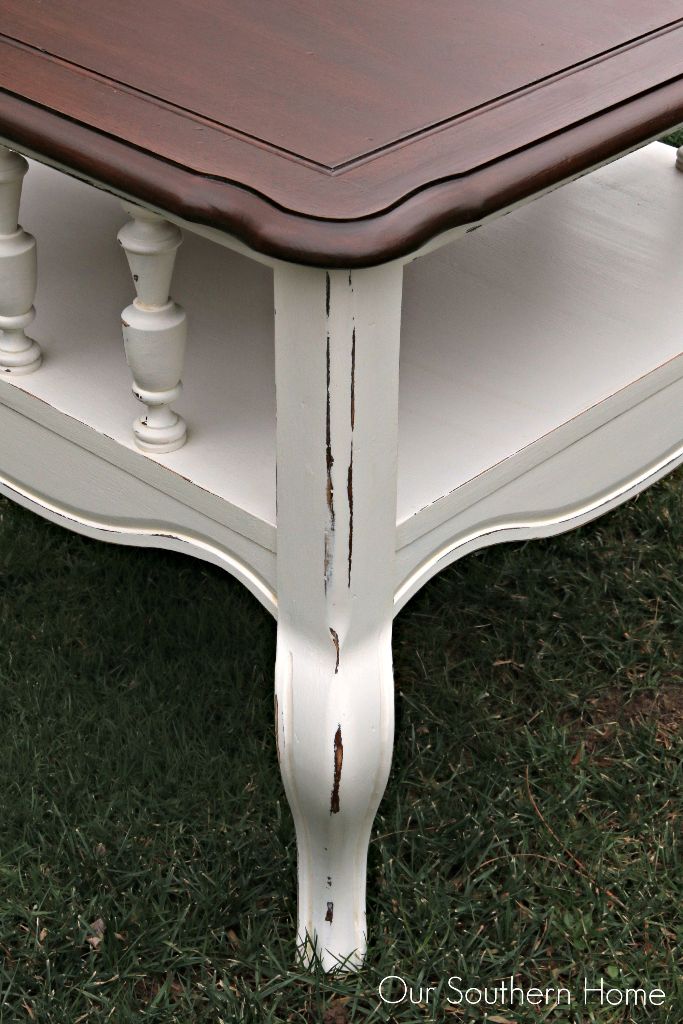 French Country thrift store end table makeover  by Our Southern Home using Americana Decor Chalky Finish Paints and Minwax PolyShades.