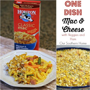 One Dish Mac and Cheese dinner with veggies and ham is a huge hit with my family using Horizon! #ad #macnator