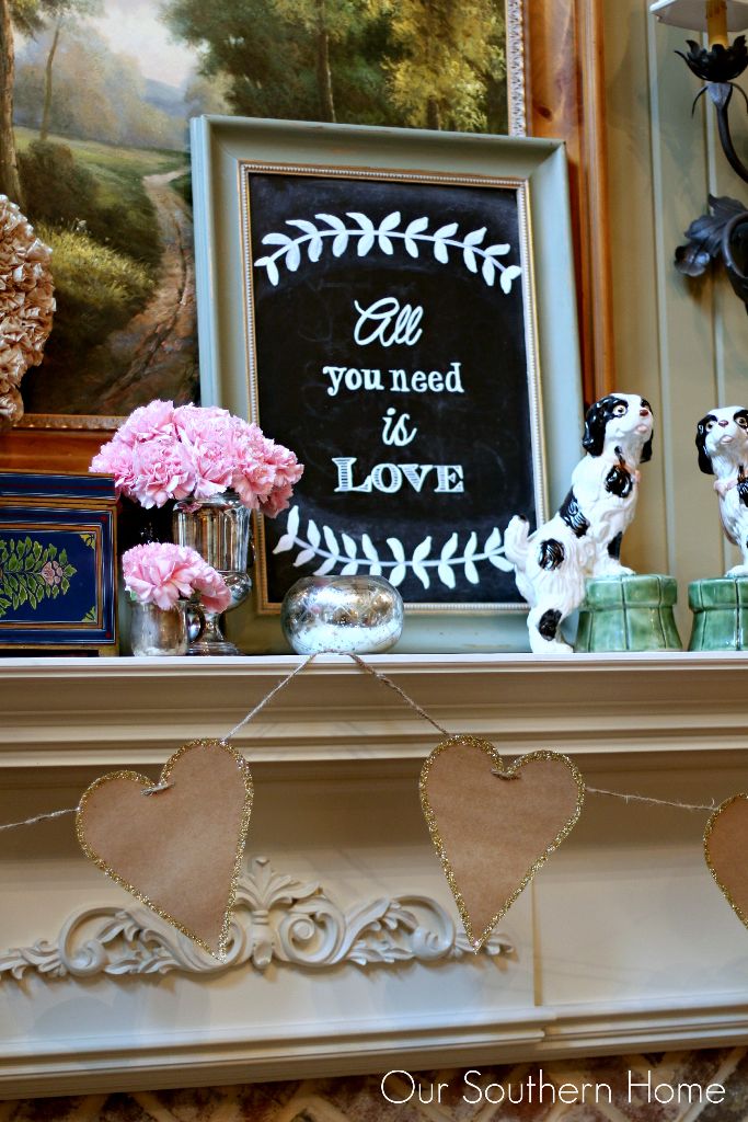 Simple Valentine's Day mantel by Our Southern Home