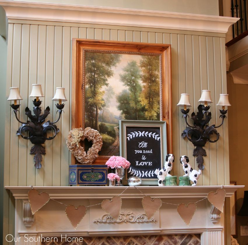 Simple Valentine's Day mantel by Our Southern Home