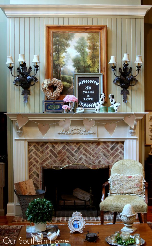 Simple Valentine's Day mantel by Our Southern Home
