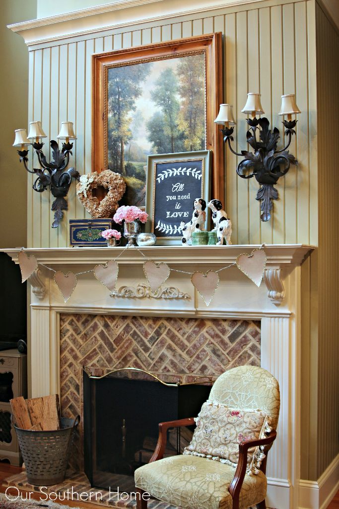 Simple Valentine's Day mantel by Our Southern Home