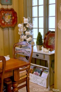 French Linen with white wash console makeover by Our Southern Home