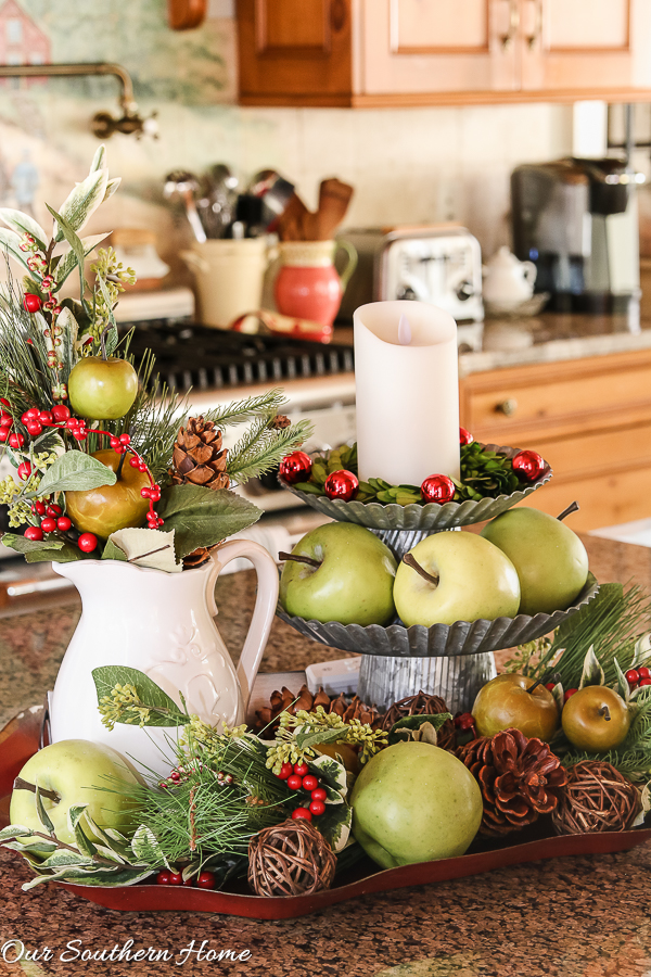 SImple Christmas decor with cake stands