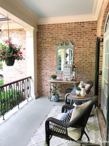 Summer home tour of this Southern French Farmhouse with loads of classic charm. #summertour #frenchfarmhouse #porch #farmhouse