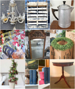 collage of thrift store decor