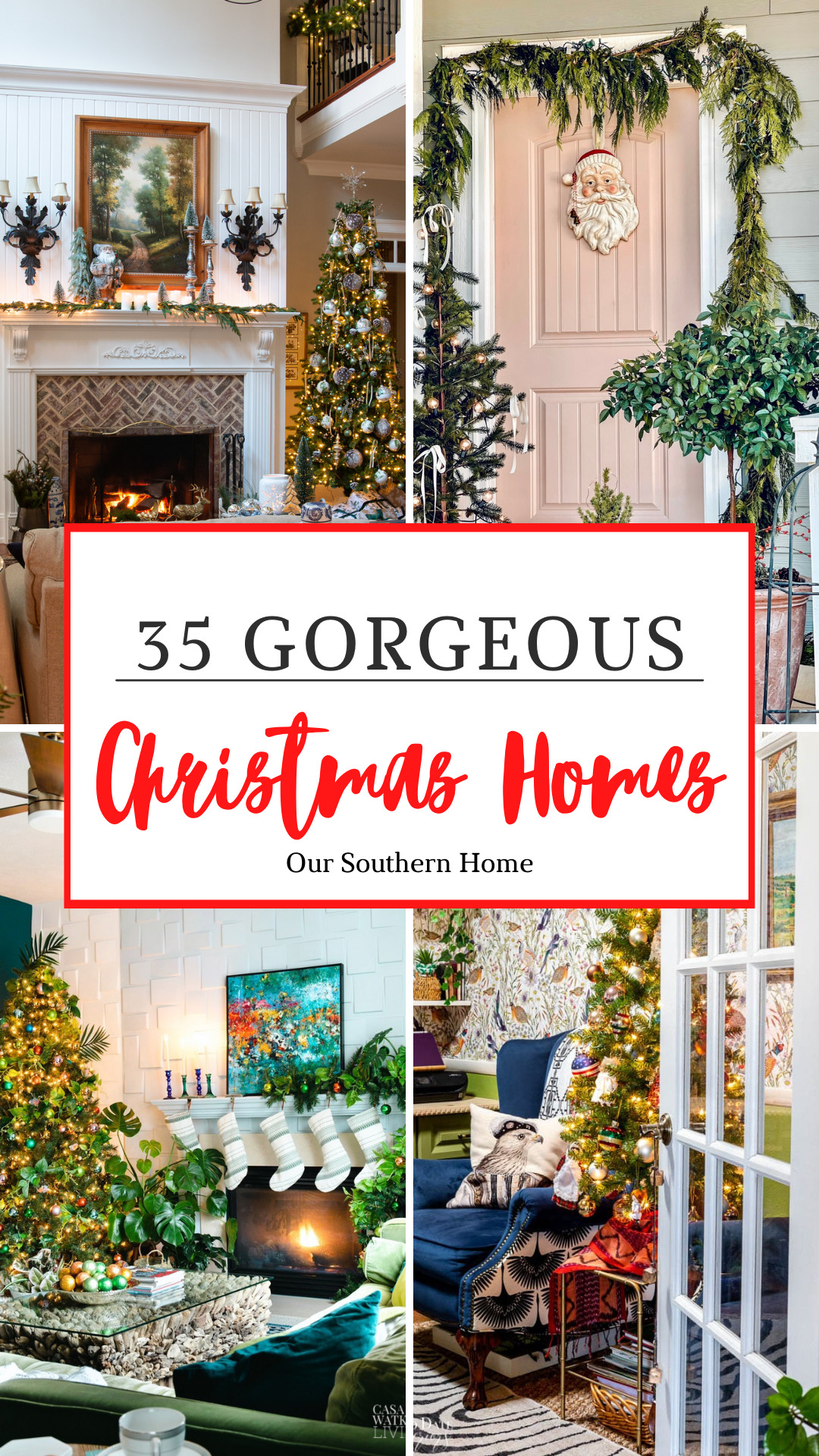 collage of christmas homes with text overlay
