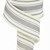 Farmhouse Stripe on Cotton Wired Edge Ribbon - 2.5 Inches x 10 Yards (Ivory, Cool Grey)