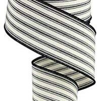 2.5" X 10 yd Wired Edge Ticking Ribbon- Beige/Black