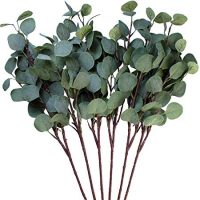 Seanmi Artificial Eucalyptus Leaves, 6 Pcs Faux Dried Silver Dollar Eucalyptus Garland Branches Stems, Fake Greenery Decor Plastic Plants for Decoration (25.6 Inches Tall, Grey Green)