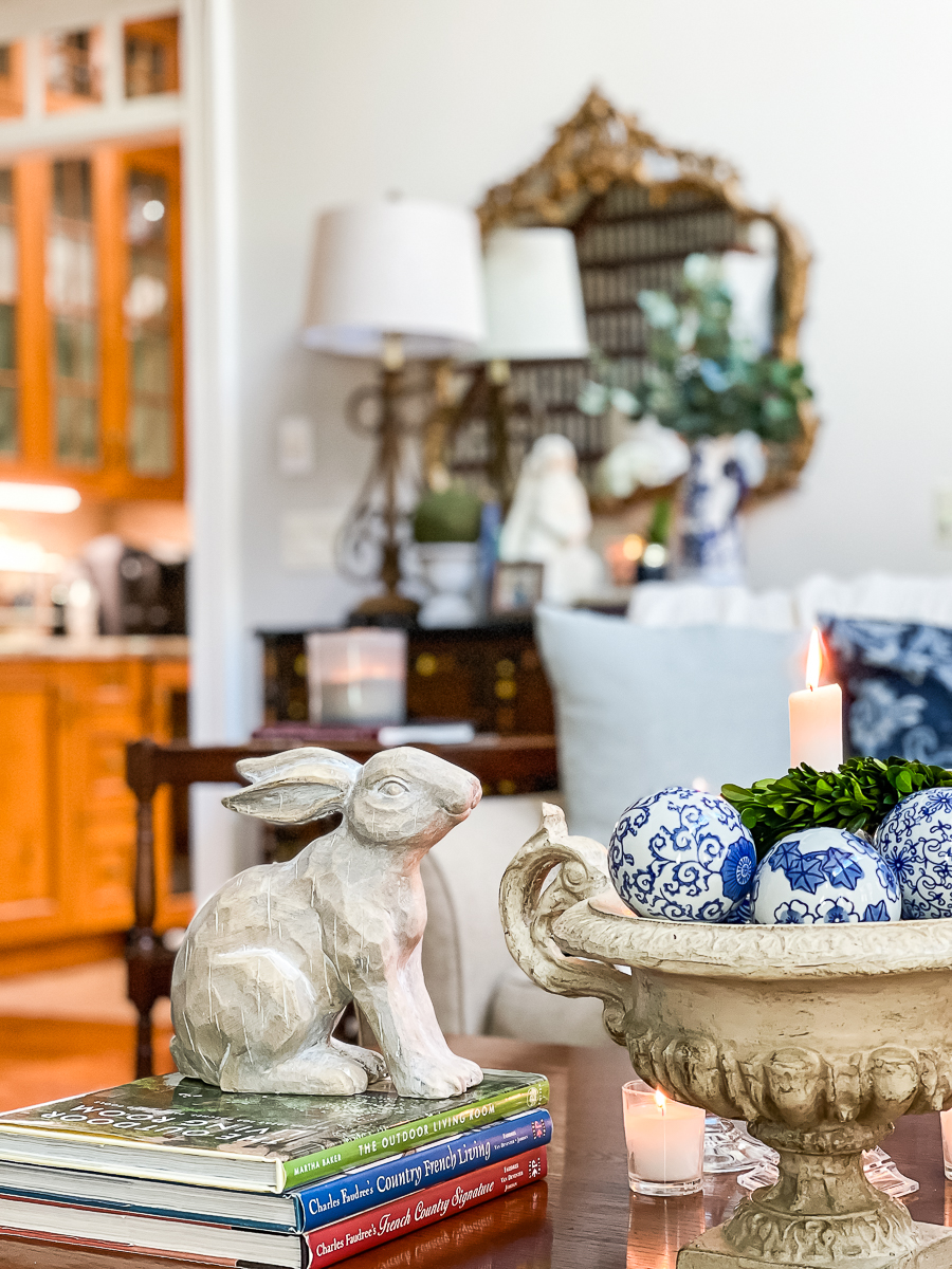 bunny rabbit statue on a coffee table