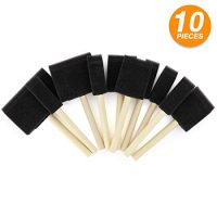 Vanitek 10 Piece Flat Flexible Poly Foam bevel-tipped Brush Set with Wooden Handles - Ideal for Applying Paint, Oil-Based Paints, Stain, Varnish, Enamel, Latex Paint, Smooth Surfaces, Arts & Crafts