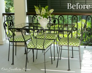 Outdoor furniture gets a makeover with Americana Decor Chalky Finish paints via Our Southern Home. #sp #chalkyfinish #decorartprojects
