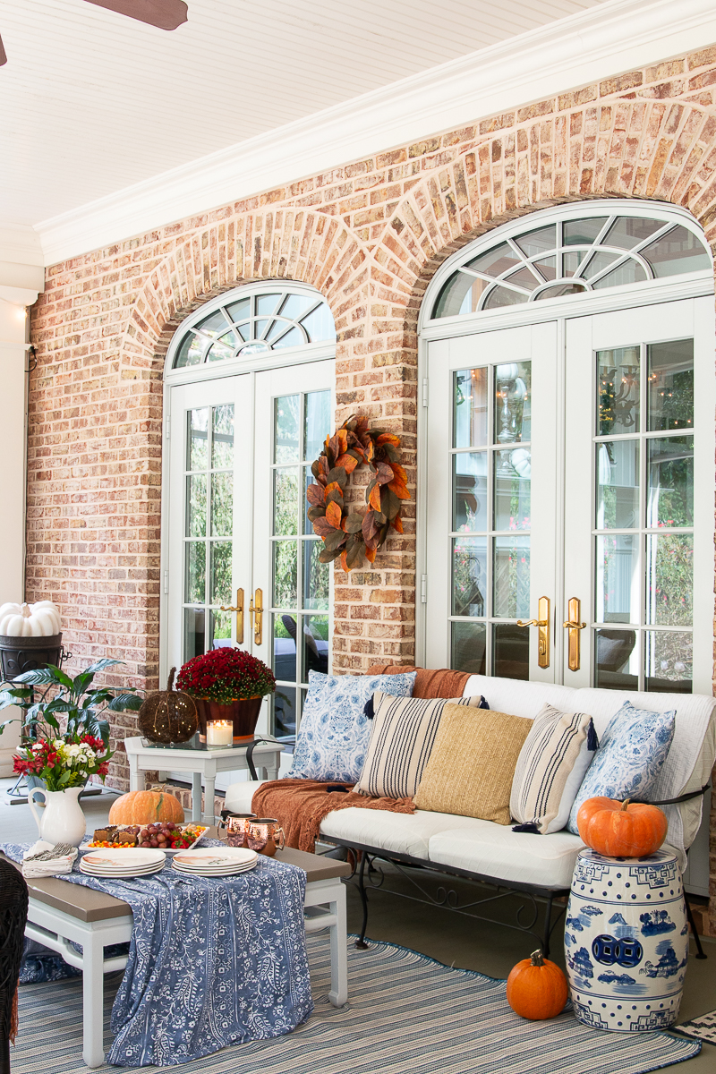 porch decorated for fall