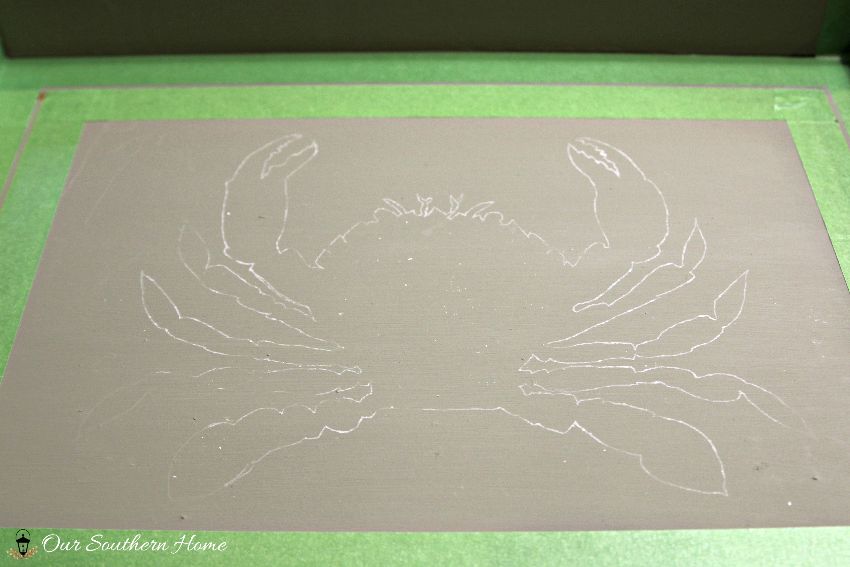 Beachy thrift store tray makeover with crab graphic via Our Southern Home