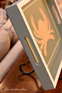 Beachy thrift store tray makeover with crab graphic via Our Southern Home