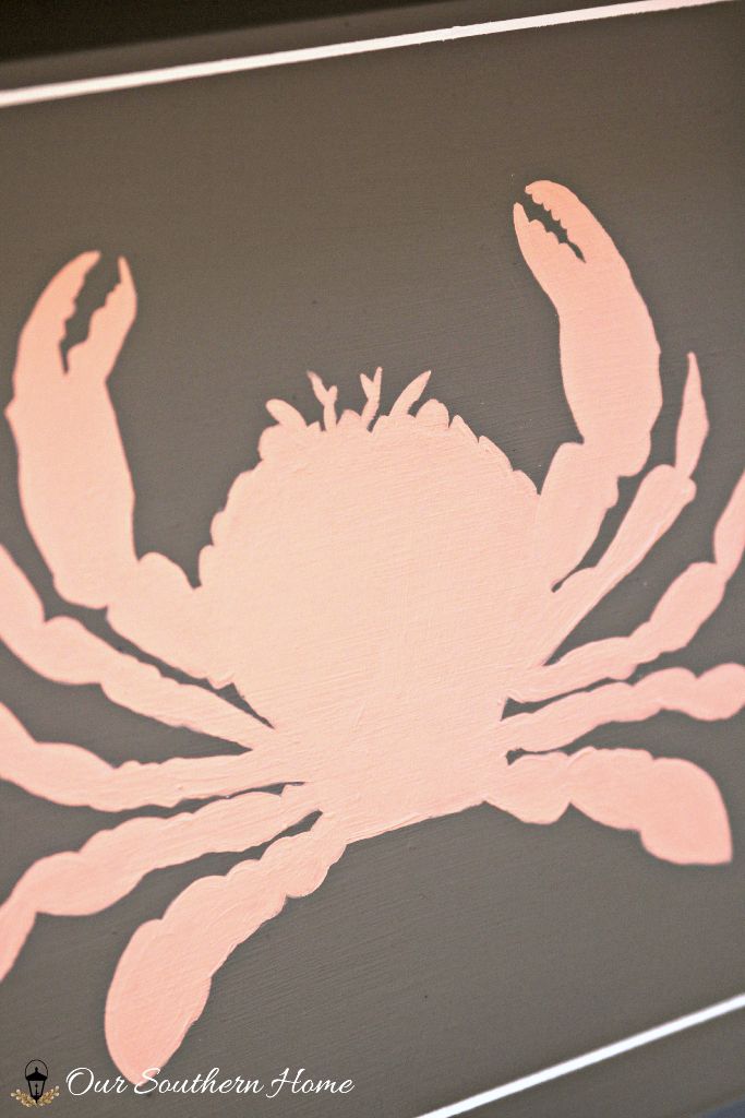 Beachy thrift store tray makeover with crab graphic via Our Southern Home