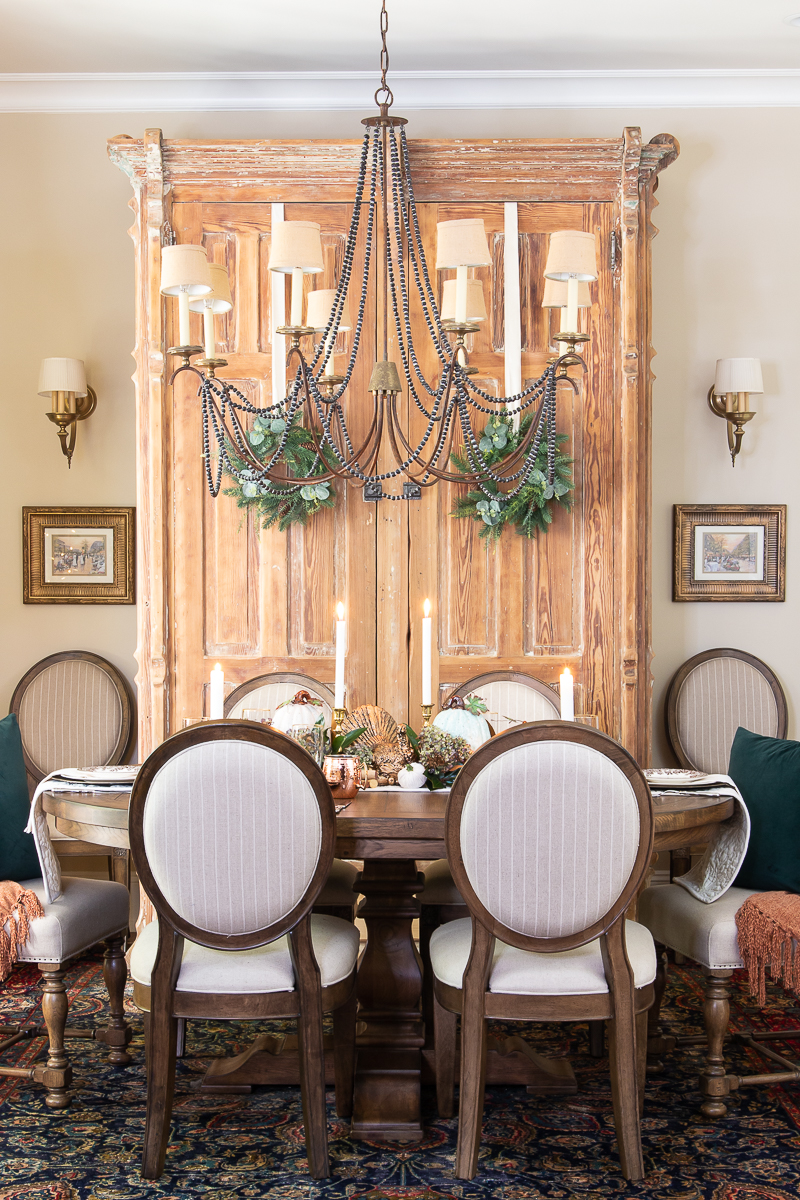 dining room decorated for fall