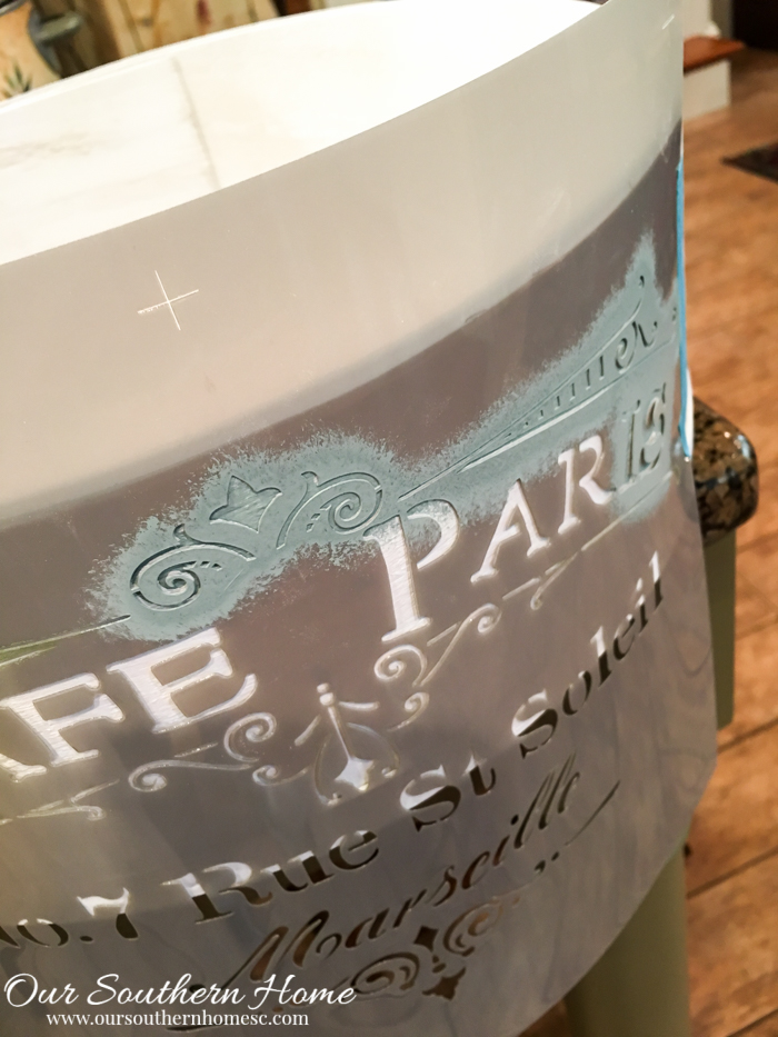 Hoop cheese box is transformed into a French Country farmhouse styled kitchen caddy.