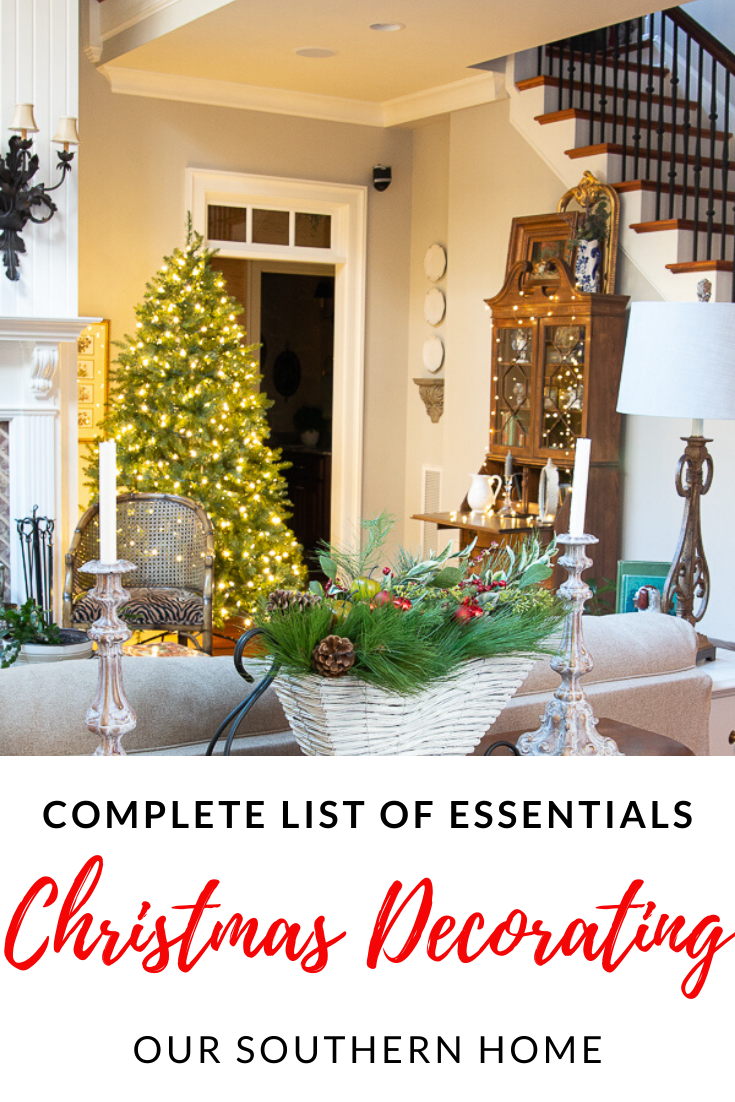 family room decorated for Christmas