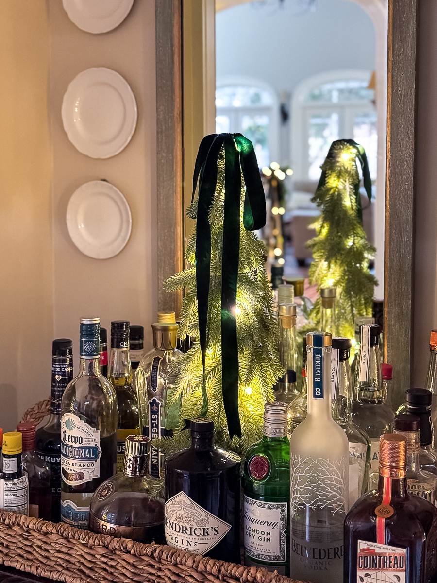 bar cart with christmas tree