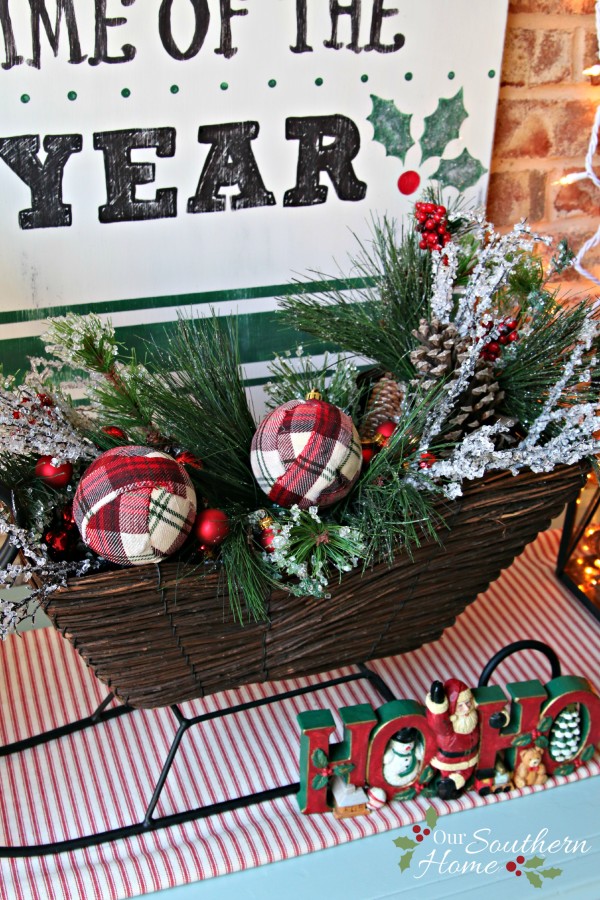 decoupaged plaid christmas balls / Christmas Front Porch / www.oursouthernhomesc.com