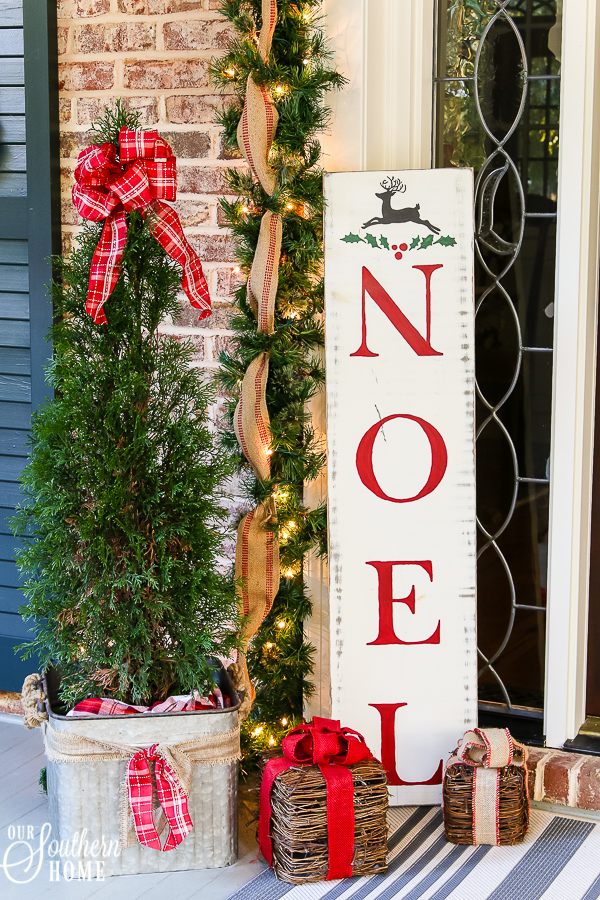 Southern Porch tour full of ideas with plaids and more! #christmas #christmasporch #christmasdecor