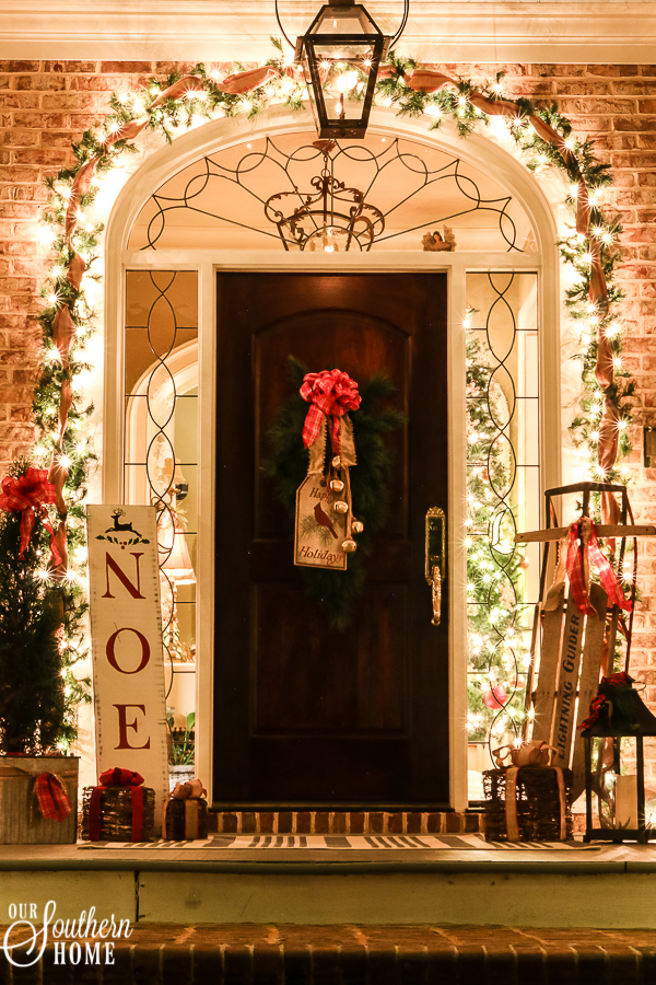 Southern Porch tour full of ideas with plaids and more! #christmas #christmasporch #christmasdecor