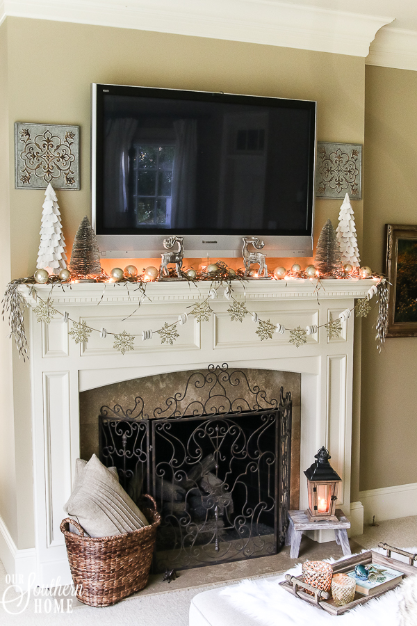 Romantic master bedroom decked for Christmas with neutral decor for an unexpected look! #christmasbedroom #christmasdecor #christmas