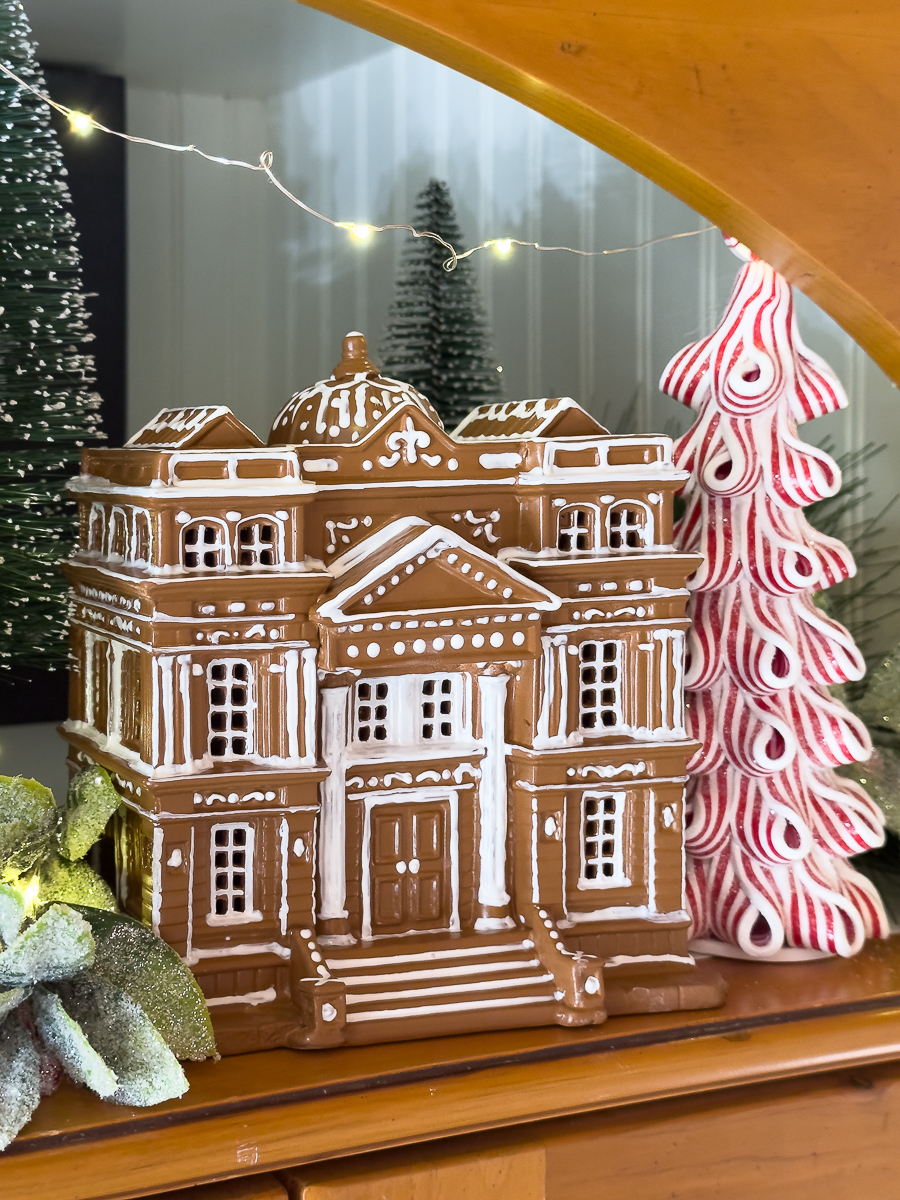 gingerbread house with candy cane trees