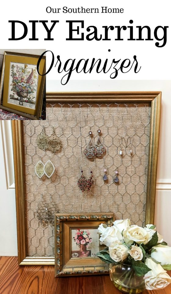 Thrift store framed art is easily turned into an earring organizer!