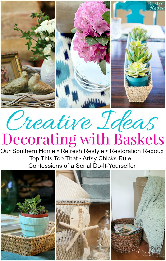 Painting baskets with chalk paint and using them in your home decor by Our Southern Home