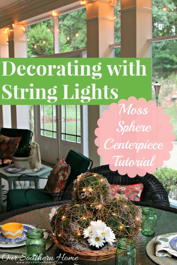 Decorating with string lights: Moss Sphere Tutorial with Our Southern Home