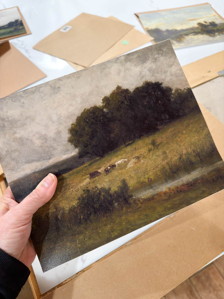 European landscape canvas print used for thrift store frame makeover