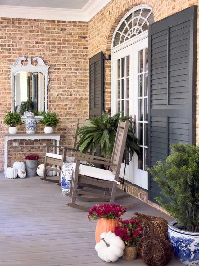 fall decor on porch with POLYWOOD rockers