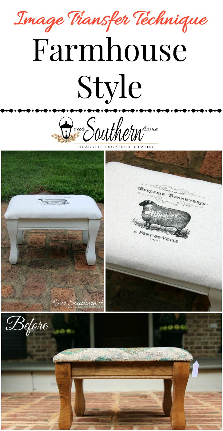 French Country sheep stool makeover using an image transfer technique by Our Southern Home #themedfurnituremakeoverday