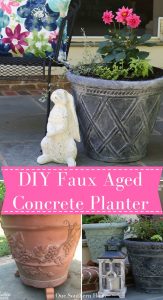 DIY faux aged concrete planter tutorial gives new life to old garden pots