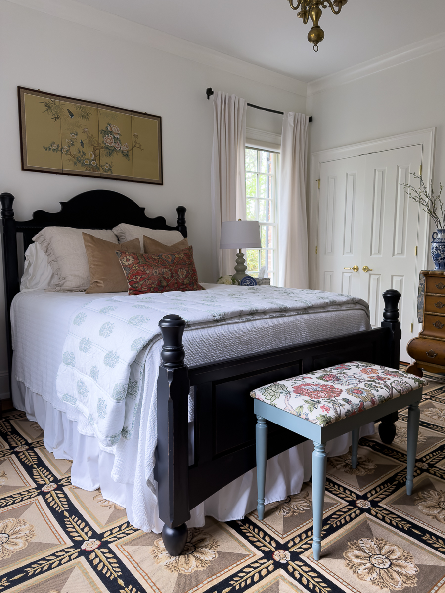 finished floral upholstered piano bench seat