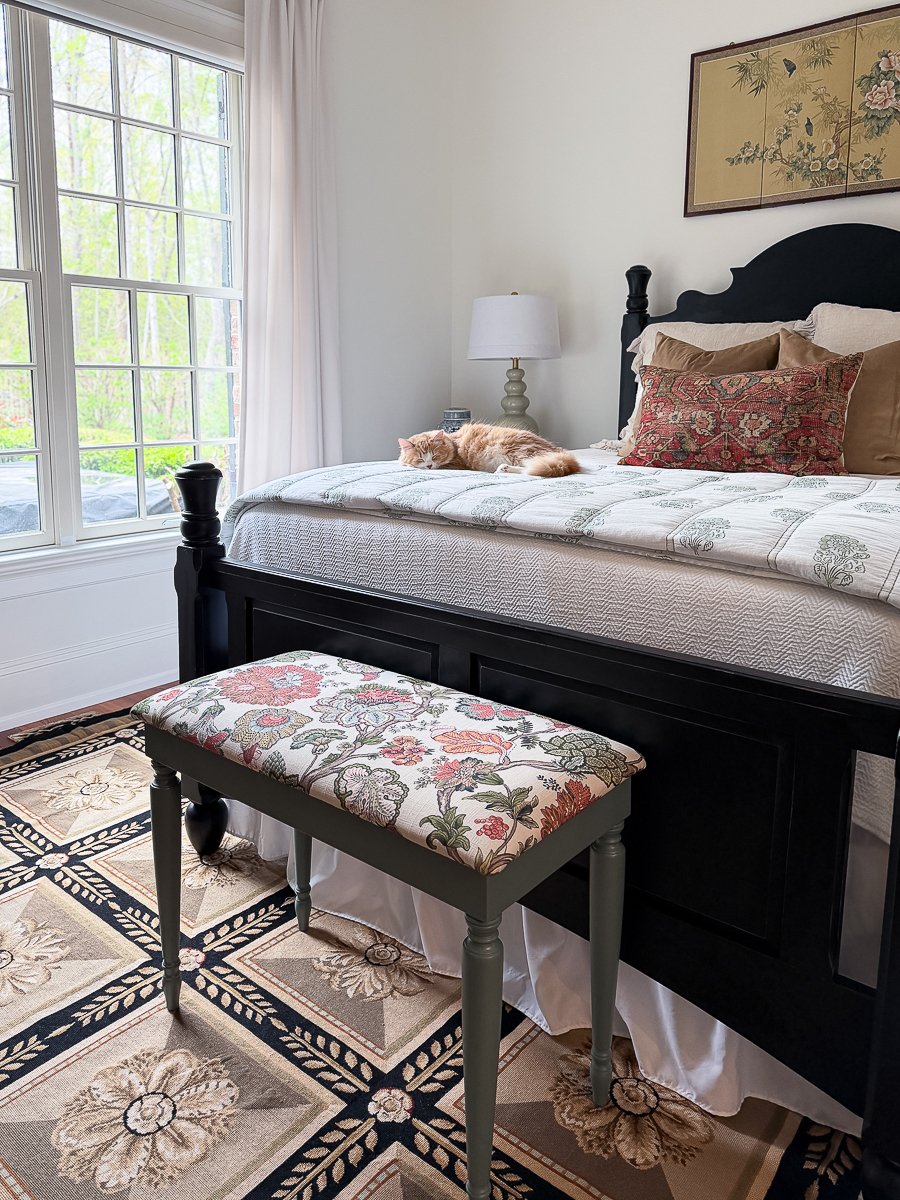 sage green painted wood piano bench base