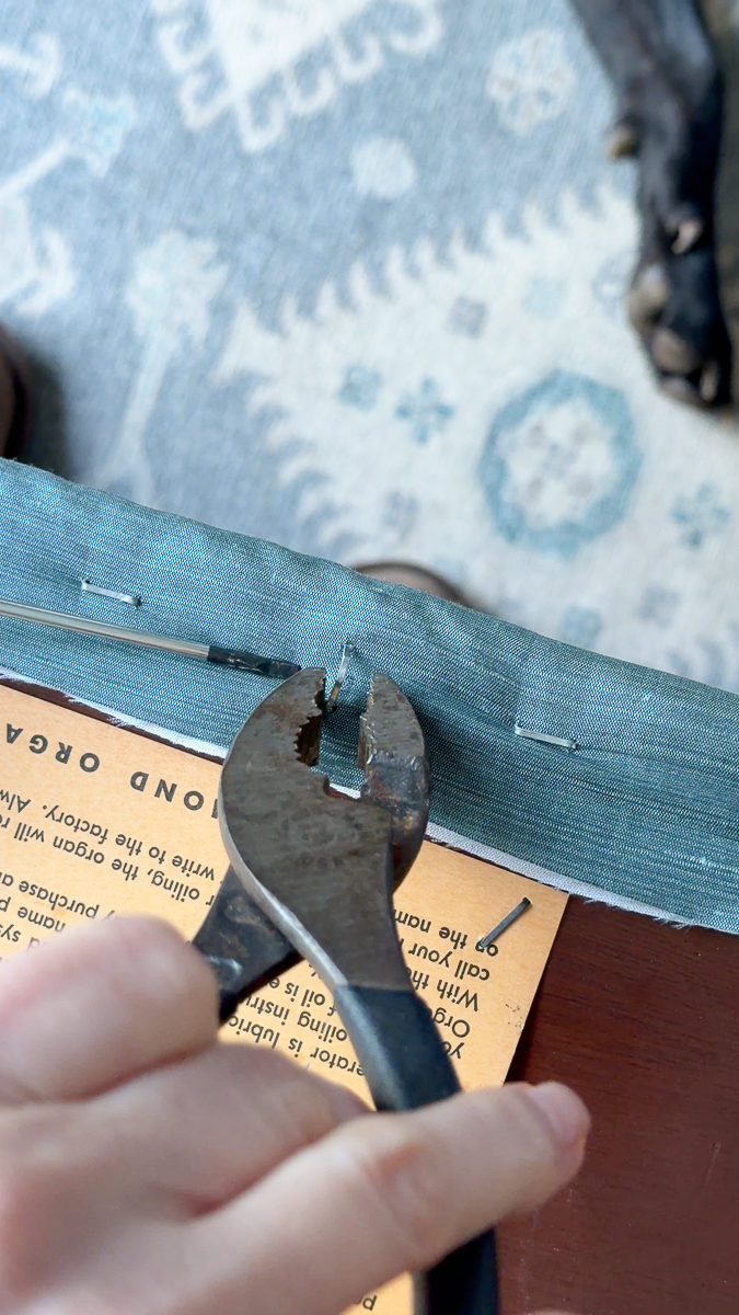 removing old fabric from piano bench seat
