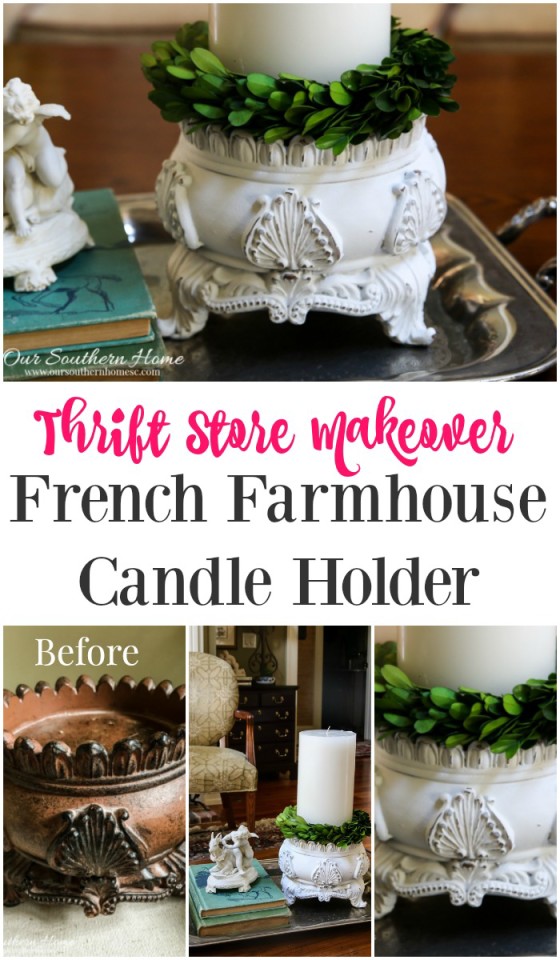 Wow! A little spray paint can completely transform a home decor piece. Now it so fits into a French Farmhouse style!