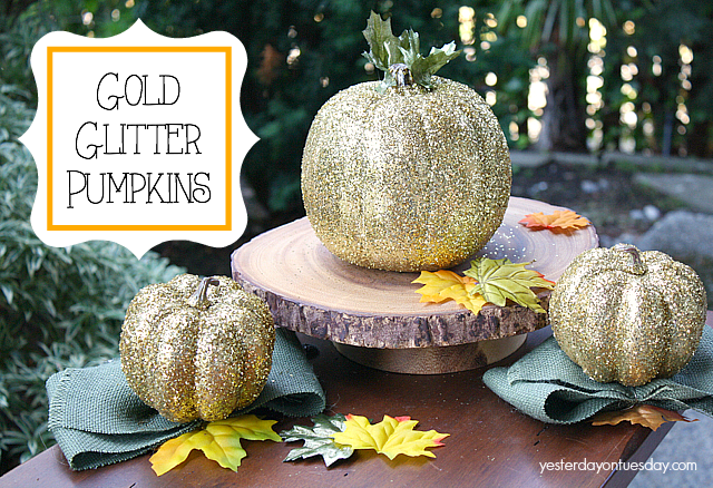 Image for Gold Glitter Pumpkins with Burlap