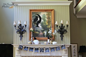 Halloween mantel for #DecorEnthusiast monthly challenge. This go around is One Space, Three Ways {Holiday Edition}