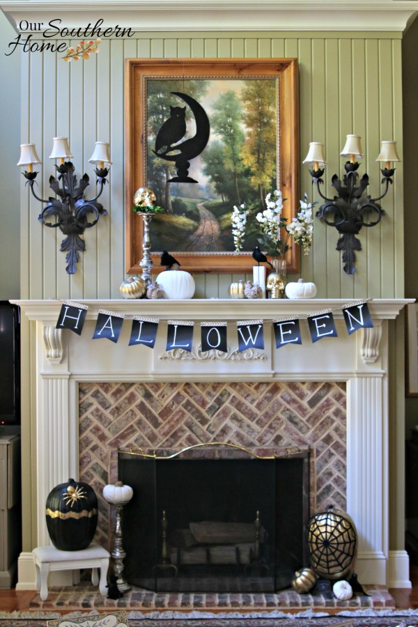 Halloween mantel for #DecorEnthusiast monthly challenge. This go around is One Space, Three Ways {Holiday Edition}