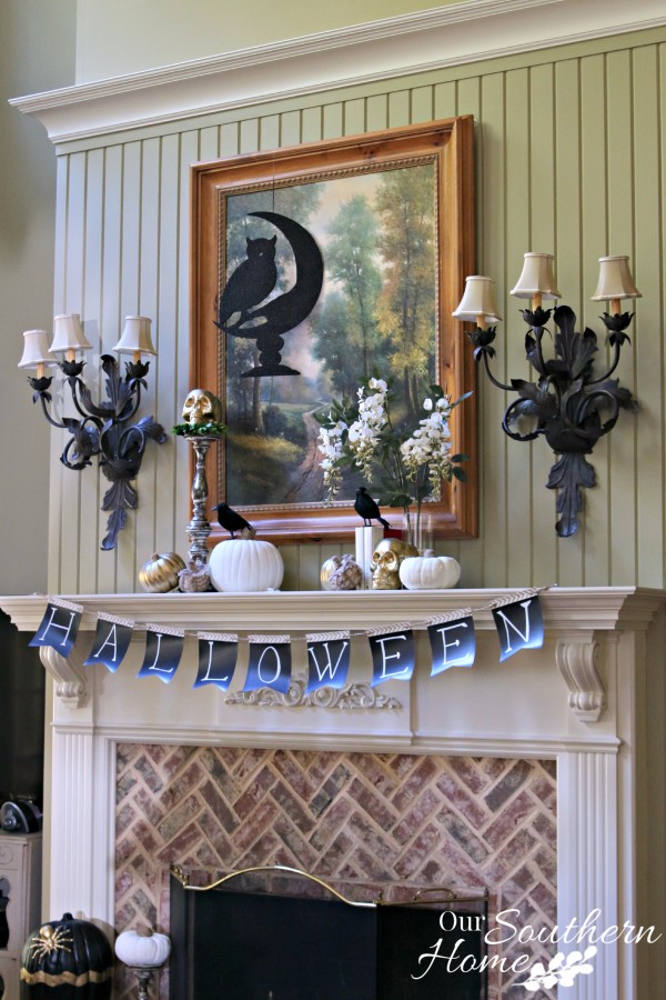 Halloween mantel for #decorEnthusiast decorating challenge by our southern home 15