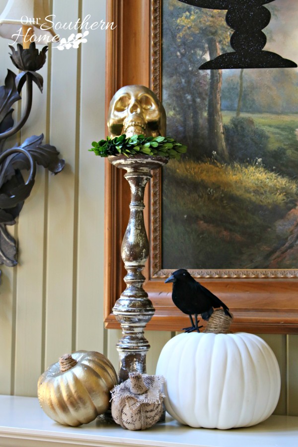 Halloween mantel for #DecorEnthusiast monthly challenge. This go around is One Space, Three Ways {Holiday Edition}