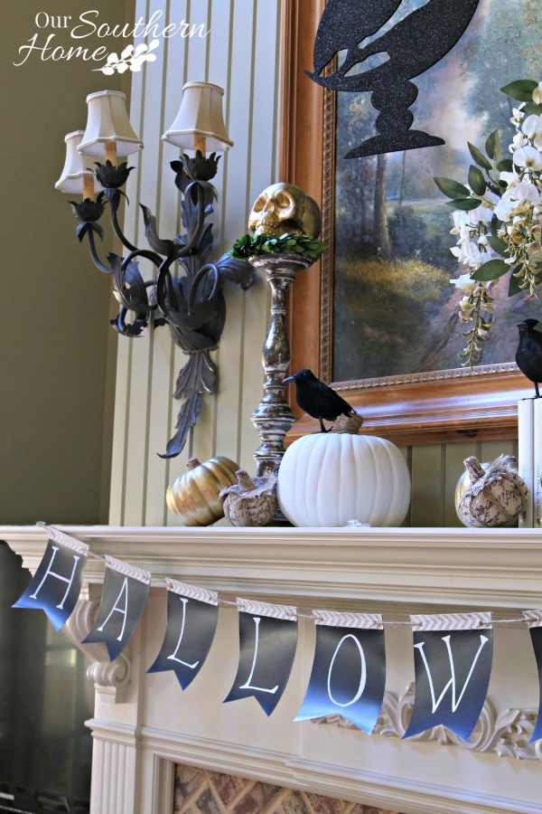 Halloween mantel for #DecorEnthusiast monthly challenge. This go around is One Space, Three Ways {Holiday Edition}