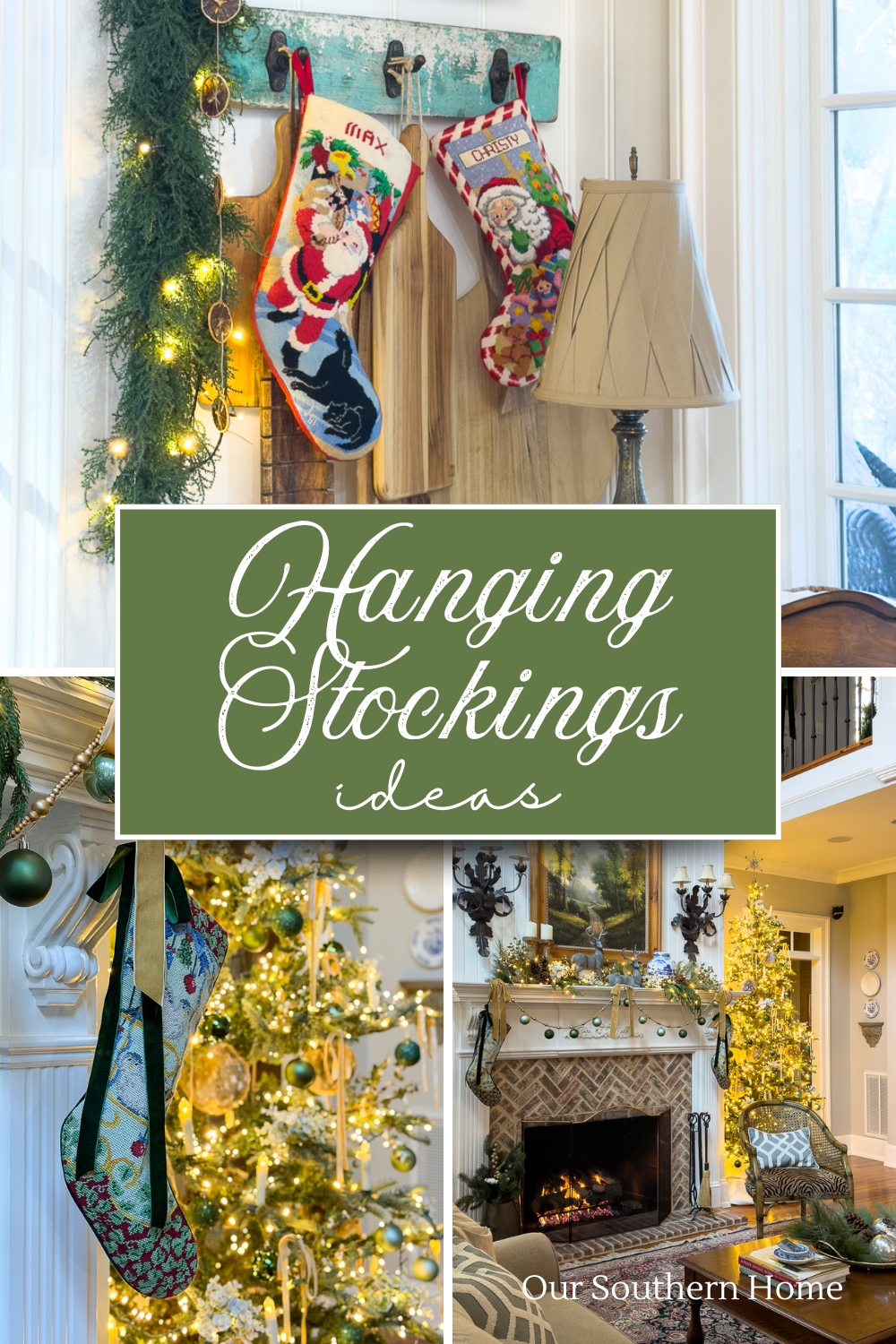 collage of christmas stockings with text overlay