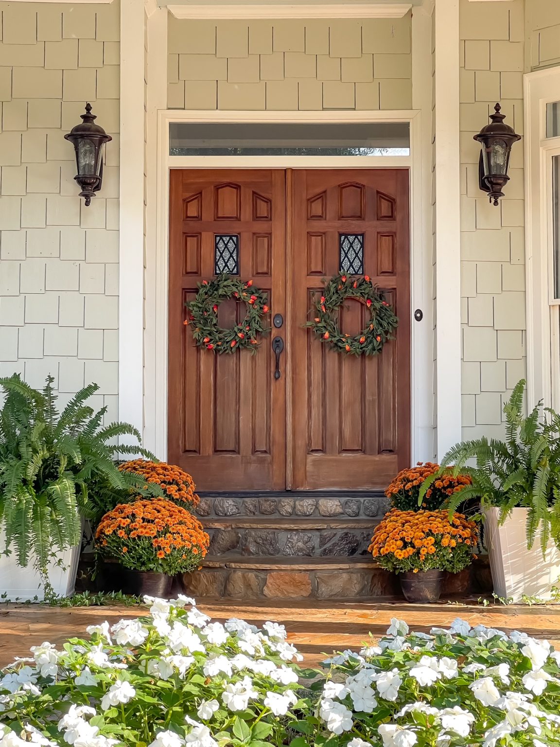 front door with fall wreath