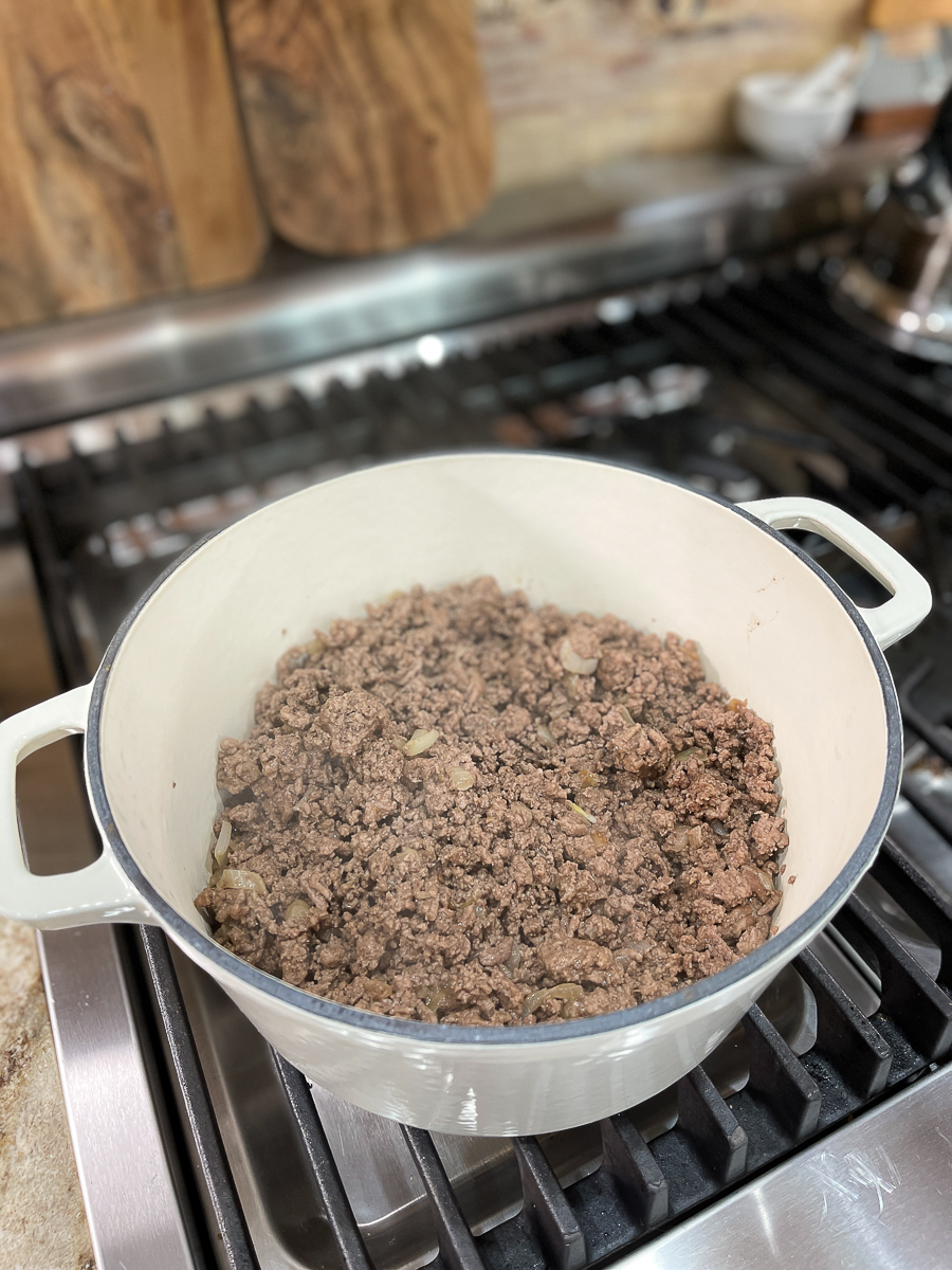 ground beef in a dutch oven